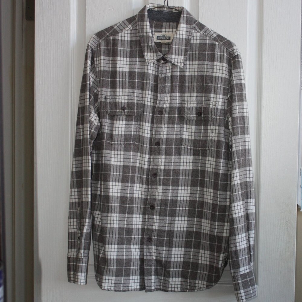 Distillery Brown & Cream Plaid 100% Cotton Flannel Shirt - Size Medium